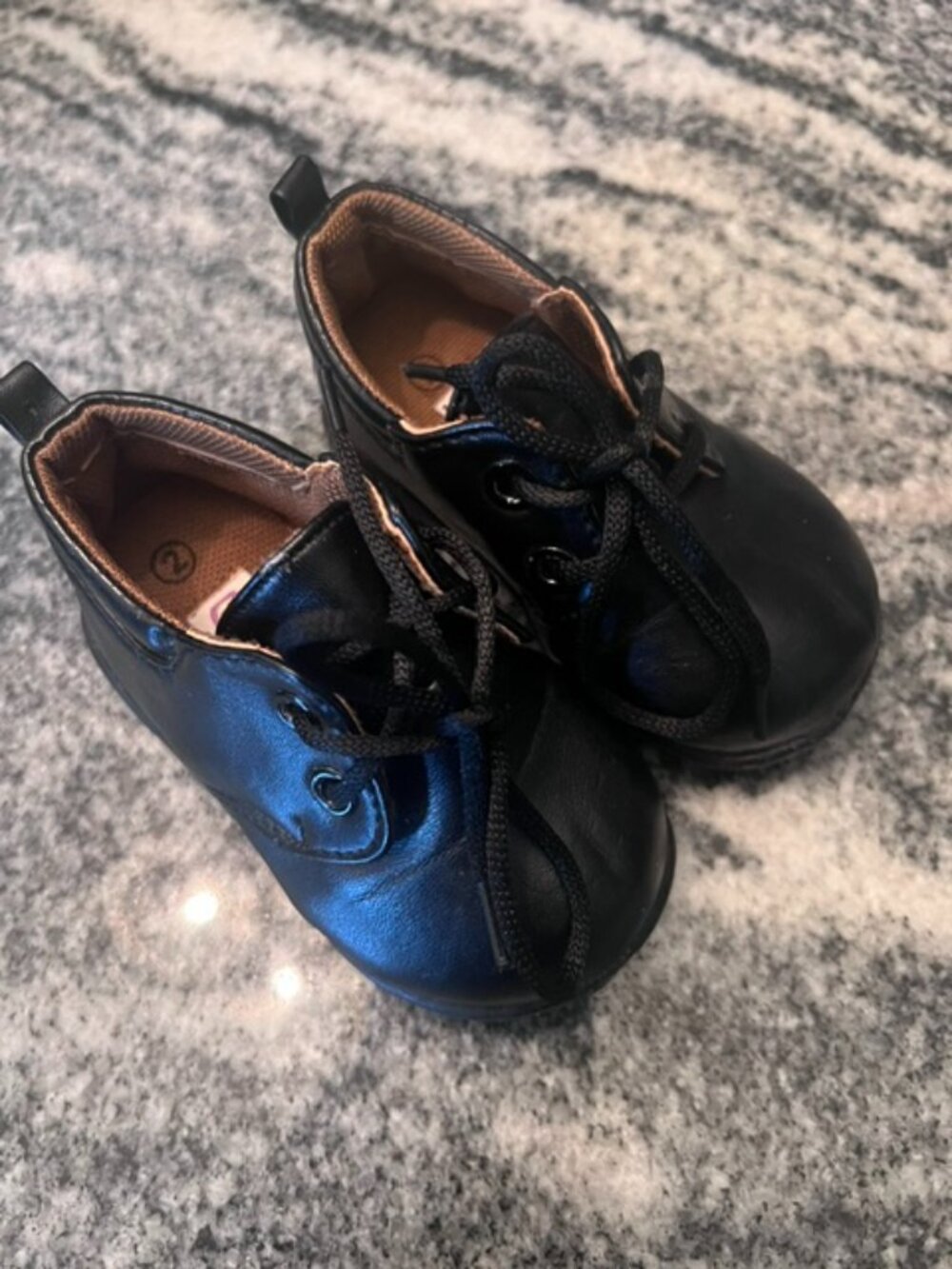 TENDERTOES Infant Boys Black Oxford Crib shoes Size 2 faux‎ leather Newborn